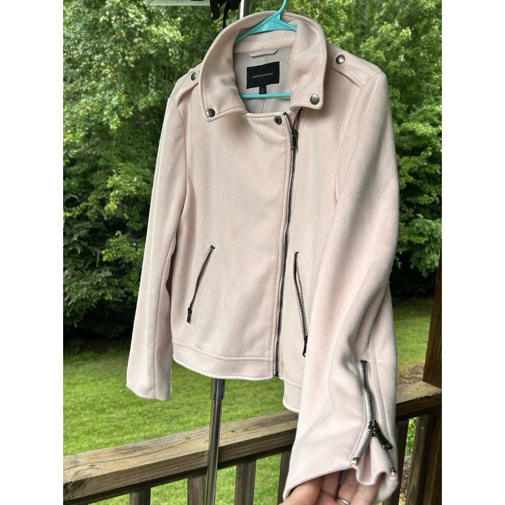 Banana Republic Blush Faux Suede Jacket Pink Moto Zippers Lined Women Large